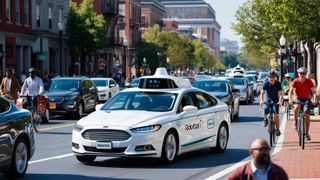 Robotaxis werden in den USA in immer mehr Städten verfügbar. Die Preise für Fahrdienste könnten bald so weit sinken, dass es sich lohnt, auf ein eigenes Auto zu verzichten. (Bild: KI-generiert)