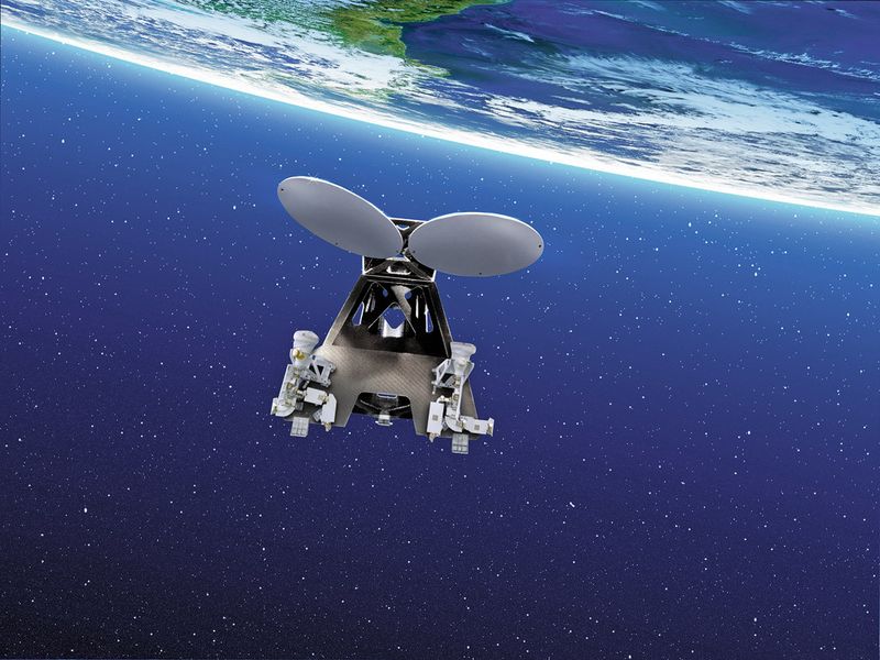Telekommunikationssatellit: Die additiv gefertigten Halterungen halten der Temperaturspanne von 330 Grad problemlos stand und genügen den hohen Ansprüchen dauerhafter Aufenthalte im All. (Bild: Airbus Defence and Space)