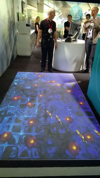 Demonstration auf der Canon Expo: Individuelle Begrüßungsbilder können auf diesen Teppich projiziert werden. (Bild: VIT)