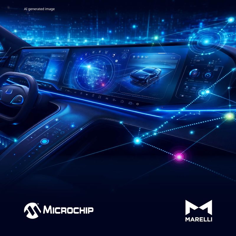 A new technology from Marelli and Microchip transmits graphics and video content from the vehicle's central computer directly to the vehicle's displays.(Source:  Marelli / KI-generiert)