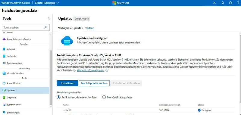 Aktualisieren zu Azure Stack HCI 21H2. (Joos/Microsoft (Screenshot))