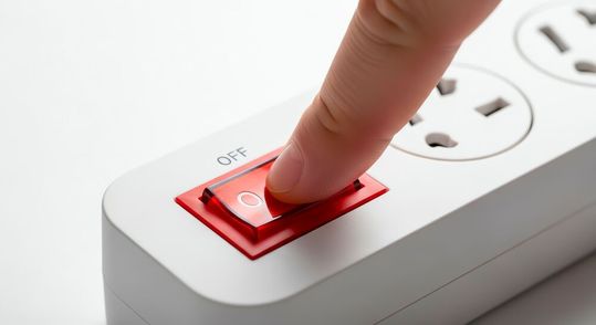 Power switch on a power strip.(Source: ©  detiyy - stock.adobe.com)