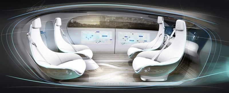 Mercedes-Benz F015 Luxury in Motion:Fließende Übergänge prägen loungeartigen Innenraum. Freiraum: Luxus-Lounge mit Komfort auf höchstem Niveau. (Mercedes-Benz)