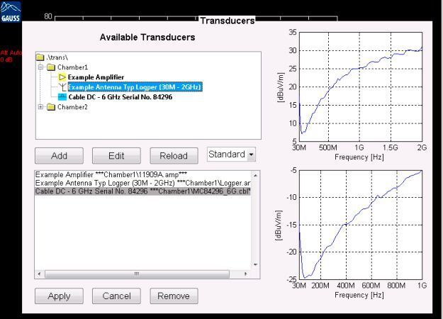Bild 6: Auswahlfenster zum Anlegen der Transducer und Sets. (Gauss Instruments)