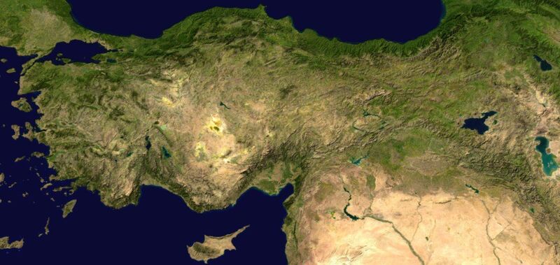 Satellite image of Turkey – The country between the two seas has linked the orient and occident for centuries and has rich natural and industrial resources. (Picture: Wikimedia Commons)