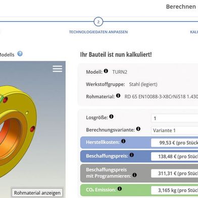 Einfache Vorgaben: Von einem 3D-CAD-Modell ausgehend kalkuliert die Software «costing24» innerhalb kürzester Zeit Produktionskosten beispielsweise für eine rasche Angebotserstellung. (Bild: Simus)