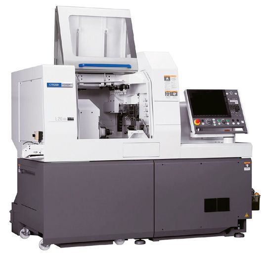 Mit der Citizen-Cincom L20-XII B5 ATC zeigt Citizen Machinery Europe auf der Messe Intec in Leipzig ein Topmodell der Langdrehmaschinenserie Cincom, mit der sich einiges anfangen lässt. Und auch ein Kurzdreher wird zu sehen sein ...(Bild:  CME)