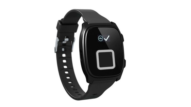 Das Wearable erinnert an ein Fitnessarmband. Git zu sehen ist der Fingeradrucksensor. (Nymi)