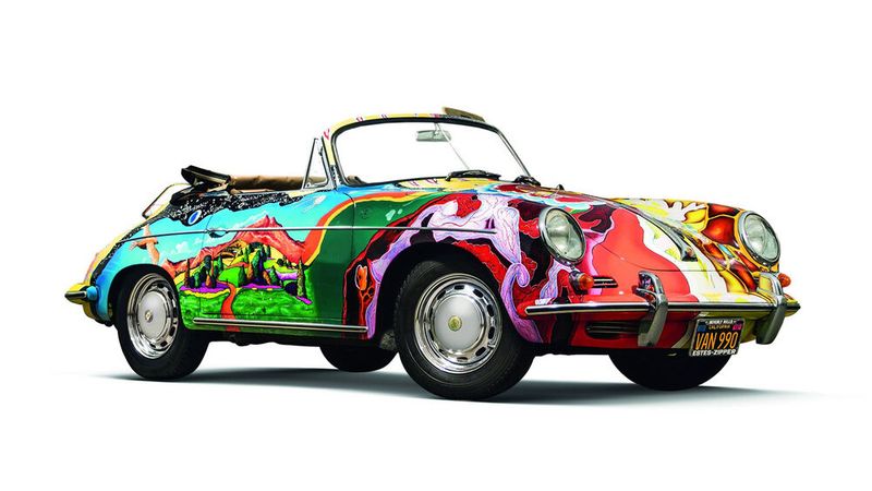 Blues- und Poplegende Janis Joplin ließ 1968 ihren 1964er Porsche 356 von ihrem Roadie Dave Richards in psychedelischen Farben bemalen. (Bild: Porsche AG)