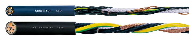 Frage der Mantel- und Isolierwerkstoffe:  Mit „Chainflex“-Leitungen speziell für Energieketten, wie im Test eingesetzt die Steuerleitung „CF9“ und die Motorleitung „CF34“, sind hohe Gewichtsreduzierungen möglich. Das bringt 17 Prozent weniger Leistungsbedarf für die Antriebe. (Archiv: Vogel Business Media)