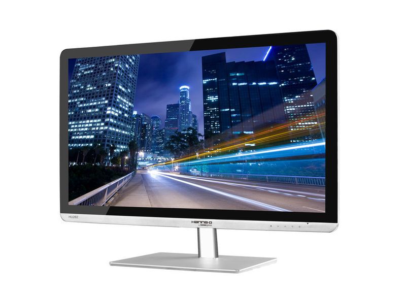 Der 28-Zöller HU282PPS ist erste 4K-Monitor von Hannspree. Das Panel ist durch eine Scheibe ausgehärtetem Glas geschützt. (Bild: Hannspree)