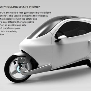 Das C1 von Lit Motors: zwei Gyroskope sorgen dafür, dass der elektrische Zweiradkabinenroller nicht umfallen kann - auch nicht bei einem Unfall