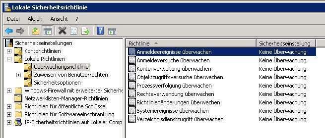 Hauptkategorien der Überwachungsrichtlinien unter Windows Server 2008. (Archiv: Vogel Business Media)