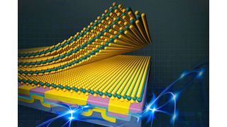 This artist’s rendition shows a new integration platform developed by MIT researchers. By engineering surface forces, they can directly integrate 2D materials into devices in a single contact-and-release step.
Credits:Image:  (Source: Courtesy of Sampson Wilcox/Research Laboratory of Electronics)