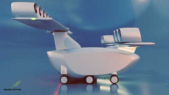 Der e350 Flying Cargo Van ist eine vollautonom funktionierende Drohnevertikaler mit vertikalem Start und Landung.(Bild:  Grasshopper Air Mobility)