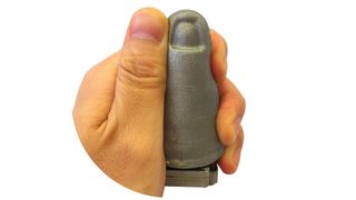 Sensor-Daumen: Forscher haben einen Sensor entwickelt, der die Form eines menschlichen Daumens hat. Dank Algorithmen und Kamera reagiert der Sensor auf Berührungen. (Bild: Max-Planck-Institut)