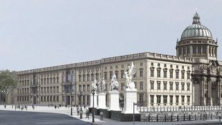 Die Berliner Schlossfassade bekommt einen neuen "Antrich" aus Sandstein. Bei der Rekonstruktion helfen Kuka Roboter. (Franco Stella with FS HUF PG)