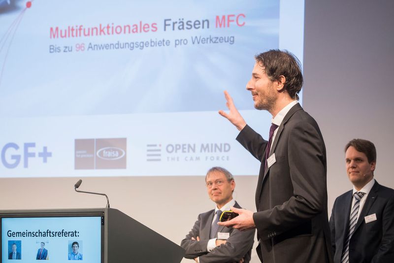 Das Gemeinschaftsreferat hielten Thomas Wengi, GF Machinings International SA, Simon Windler, Fraisa SA und Dr. Josef Koch, Open Mind Technologies AG. (Thomas Entzeroth)