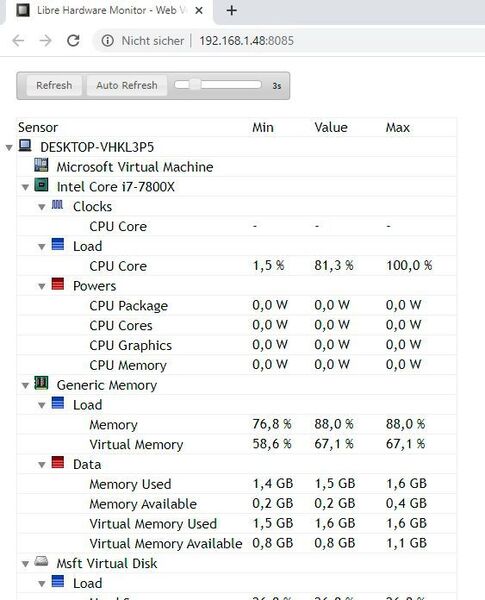 Weboberfläche von Libre Hardware Monitor. (Joos/Libre Hardware Monitor)