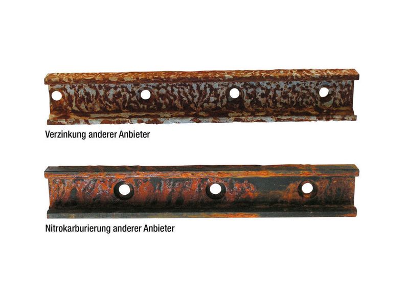 2 Nach 120 h war der Test für die Vergleichsschienen beendet. Der Korrosionsschutz durch das Verzinkungs-bzw. das Nitrokarburierverfahren ist bereits nach dieser Zeit erschöpft (Archiv: Vogel Business Media)