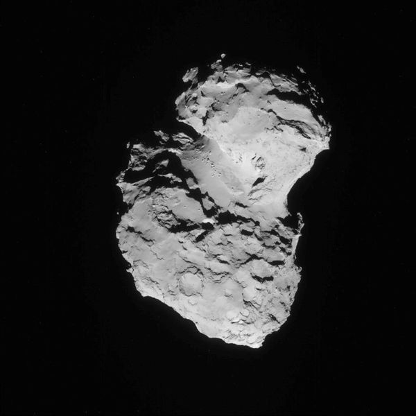 Dieses Bild des Kometen 67P/Churyumov-Gerasimenko wurde am 8. August 2014 von der Navigationskamera an Bord der Raumsonde Rosetta aus etwa 81 km Entfernung zum Kometen aufgenommen. (Bild: ESA)