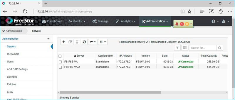 Speicher-Server werden über das Administrationsmenü hinzugefügt (Institut zur Analyse von IT-Komponenten (IAIT))