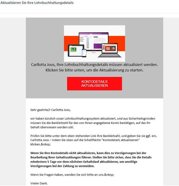 Phishing-E-Mails, die Anwender durch den Attack Simulator erhalten. (Joos)