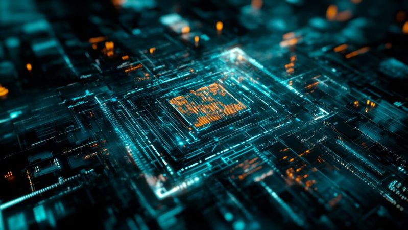 Das Bild soll einen futuristiscen Silicon-Photonics-Chip darstellen. (Bild: ©  Sawat - stock.adobe.com / KI-generiert)