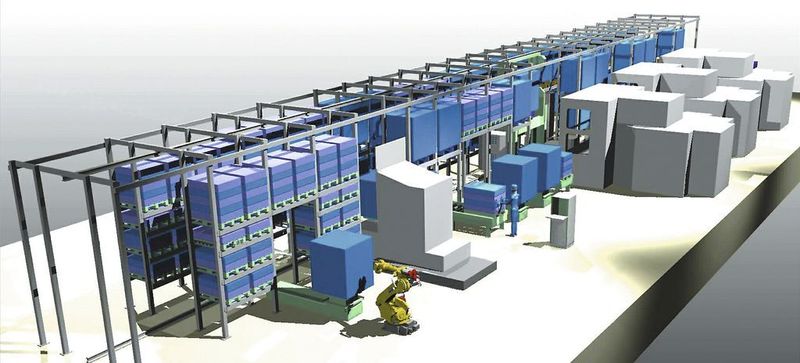 Bild 2: Auch Sonderfunktionen wie Reinigungs- und Waschanlagen oder das Beladen mit Robotern lassen sich integrieren.  (Bild: Fastems)