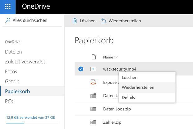 Dateien in OneDrive wiederherstellen. (Joos/Microsoft)