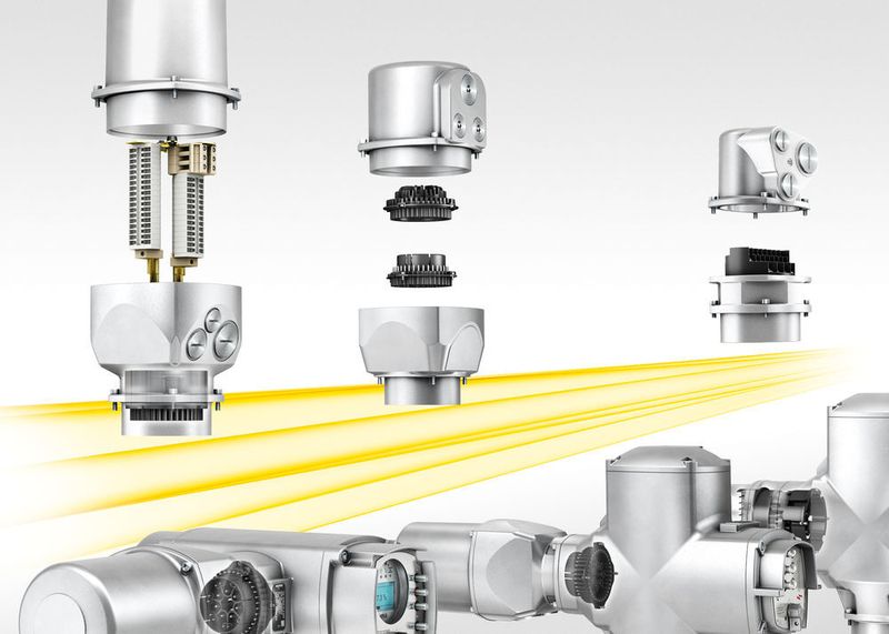 Verschiedene Elektroanschlüsse, teilweise mit  „Erhöhter Sicherheit“, teilweise mit  „Druckfester Kapselung“ (Auma)