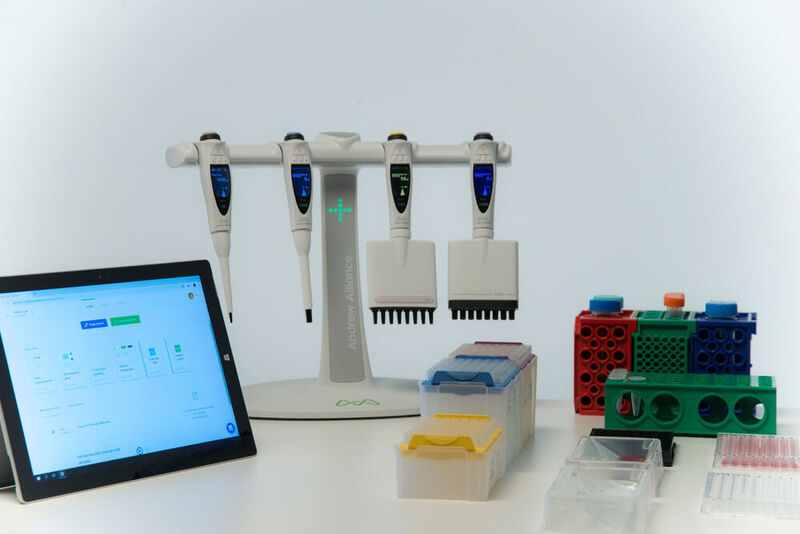 The Andrew Alliance Pipette+ system comprises several components that communicate with one another. (Jeremy Bembaron/ Sartorius)