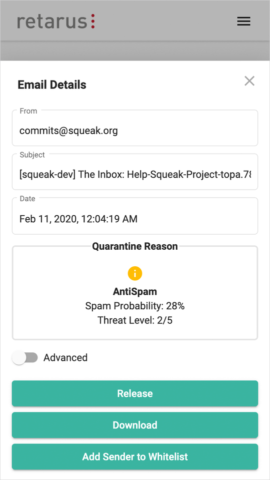 (Retarus hat die mobile Darstellung des Quarantäne-Services optimiert. (Bild: Retarus))