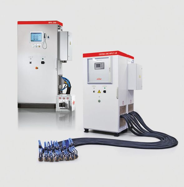 Eldec bietet Niederfrequenz-, Mittelfrequenz- und Hochfrequenz-Generatoren von 5 bis 1500 kW sowie DF- und SDF-Generatoren von 50 bis 3000 kW an. (Eldec)