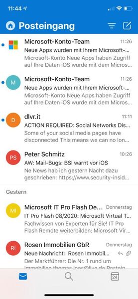 Die kostenlose Outlook-App von Microsoft gehört zu den bekanntesten und besten Alternativen von Apple Mail. (Joos)