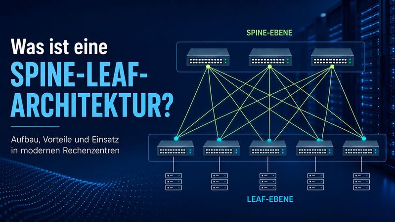 In einem Netzwerk mit Spine-Leaf-Architektur gibt es zwei Switching-Ebenen. Die Leaf-Switches sind mit allen Spine-Switches verbunden.(Bild:  ChatGPT / KI-generiert)