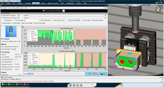 Vericut Force adjusts feed rates to manage cutting loads and improve machining efficiency without changing toolpath geometry.(Source:  Vericut)