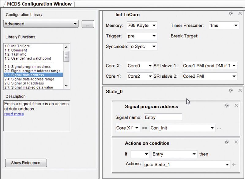 Figure 4: Description of a trace task with the Universal Emulation Configurator (UEC) (PLS)