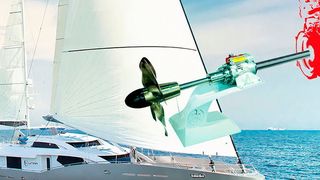 Auf der Antriebswelle des Dieselmotors wird über ein Spezialgetriebe der Servomotor (Mitte, oben) eingekoppelt, der den Anstellwinkel der Schraubenflügel einer Segelyacht verstellt. (SEW-Eurodrive / ParkyPat)