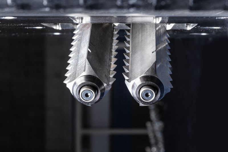 ... Die verzahnten Schneidkanten brechen die Schlacke auf und die durchgängigen schaben sie ab. Das ist das Schrupp-Schlicht-Prinzip des Trutool TSC 200 von Trumpf. (Bild: Trumpf)