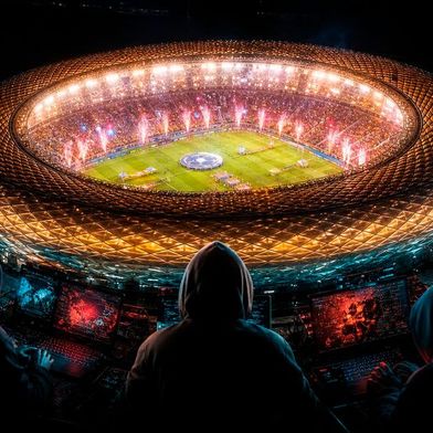 Während Millionen Fans die WM-Spiele verfolgen, arbeiten Cyberkriminelle im Hintergrund. Das Betrugsnetzwerk Ghost-Stadium hat über 4.300 Domains für Phishing und Ticketbetrug aufgebaut. (Bild: Dall-E / KI-generiert)