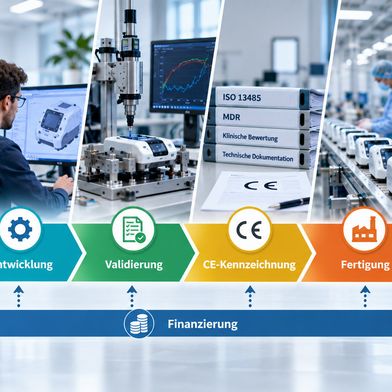 Zwischen Forschung und Medizinprodukt liegen technische, regulatorische und finanzielle Entwicklungsschritte. Genau an dieser Schnittstelle sehen die Autoren strukturelle Defizite in Europa. (Bild: Redaktion Devicemed / KI-generiert)