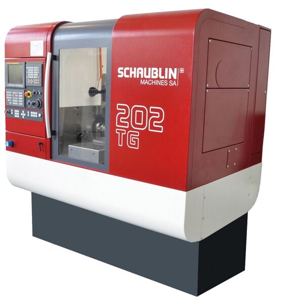 Die Werkzeugmaschine 202 TG von Schaublin kombiniert das Schleifen und Drehen; für den Antrieb der Schleifspindeln sorgt der Frequenzumrichter SD2S. (Schaublin Machines SA)