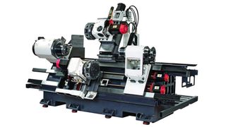 Die Drehmaschine Hi-Tech 250 BY SMC von Hwacheon dient zum Komplettbearbeiten von Drehteilen bis 350 mm Durchmesser und 1000 mm Länge. Bild: Hwacheon (Archiv: Vogel Business Media)
