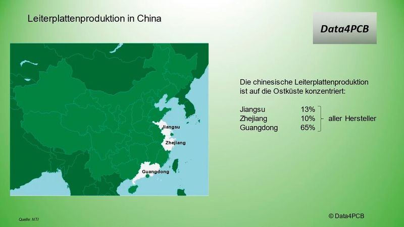 Bild 3: Die chinesische Leiterplattenproduktion ist auf die Ostküste konzentriert. (Bild: Data4PCB)