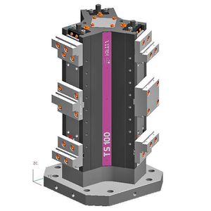 Bild 1: Mit dem neuen Turmspannsystem TS Tristar lassen sich breite Werkstücke in nur einer Aufspannung problemlos an drei Seiten bearbeiten.