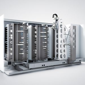 Bild 1: Beim Turmmagazin sind die Werkzeuge entsprechend der Lage der Hauptspindel in horizontaler Lage übereinander in Kämmen gespeichert.