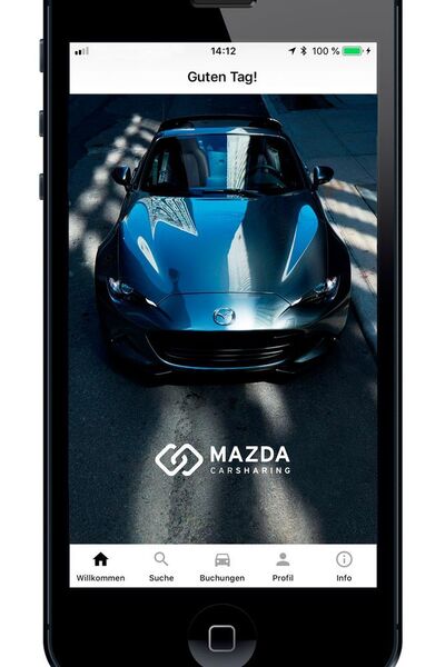 Das Startbild der neuen Mazda-Carsharing-App. (Mazda)