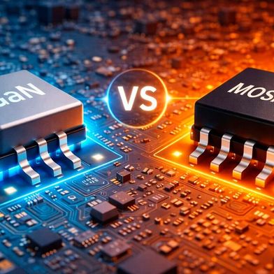 Gallium nitride (GaN) power devices are increasingly challenging silicon MOSFETs in low-voltage power conversion by enabling higher efficiency and switching performance. (Source: AI-generated (OpenAI DALL·E))