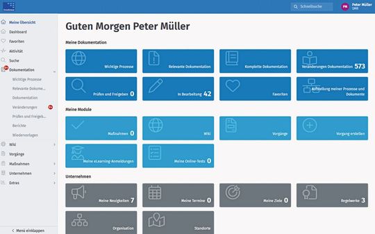 Anwendungsfreundliche Managementsoftware von ConSense: Individuelle Übersichten für einen schnellen Zugang zu relevanten Prozessen und Dokumenten (Bild:  ConSense GmbH)